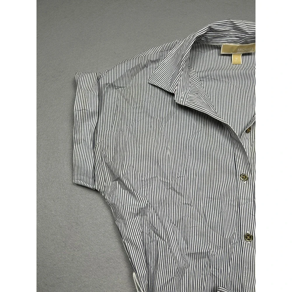 Michael Kors Shirt Dress Cotton Elastane Striped Blue White M Womens